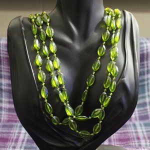 Vintage Acrylic Green Multistrand Necklace